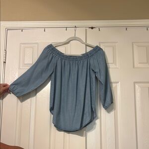 Splendid Blue Smocked Off-Shoulder Blouse